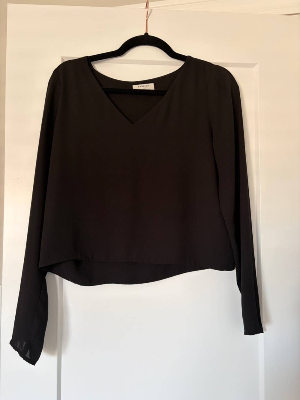 Babaton Black Long-Sleeve V-Neck Blouse